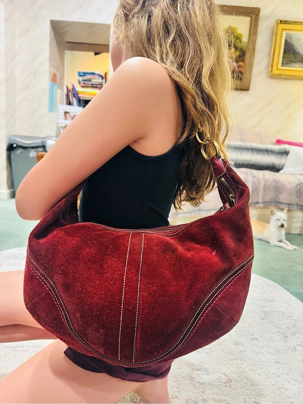 Y2K Coach Soho Suede Hobo Red Shoulder Bag - Gem